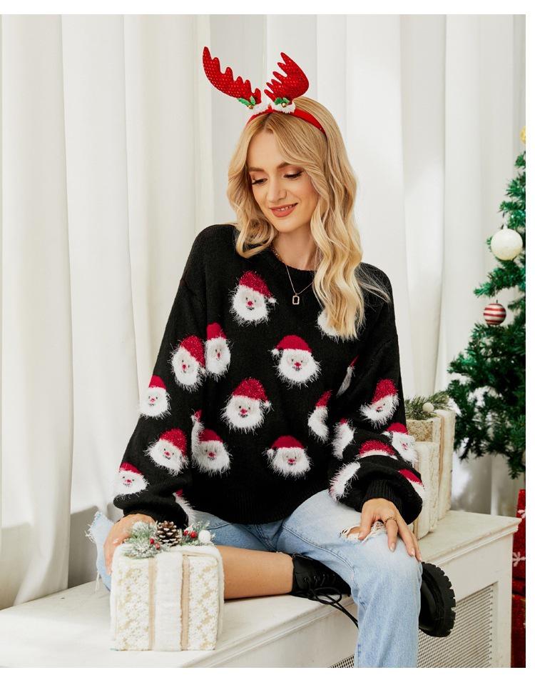 Cross2026 Women's Christmas Knit Pullover - European & American Style for Autumn/Winter