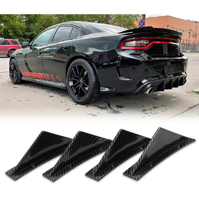 4pcs Rear Bumper Lip Rear Diffuser Defuzer Universal Shark Fins Curved Spoiler Lip Wing Splitter - Carbon Fiber