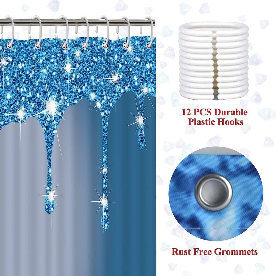 4Pcs Sparkling Diamond Shower Curtain Set, Shiny Bathroom Trim, Carpet And Toilet Seat,Burgundy Luxury Textured Colorful