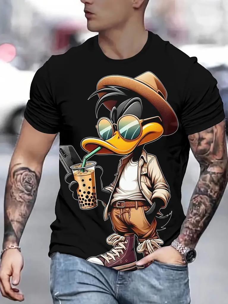 Fun Cartoon Duck Print Men's T-Shirt Casual Summer Casual Short Sleeve Pullover Fashion T-Shirts Outdoor Male Overszied Clothing