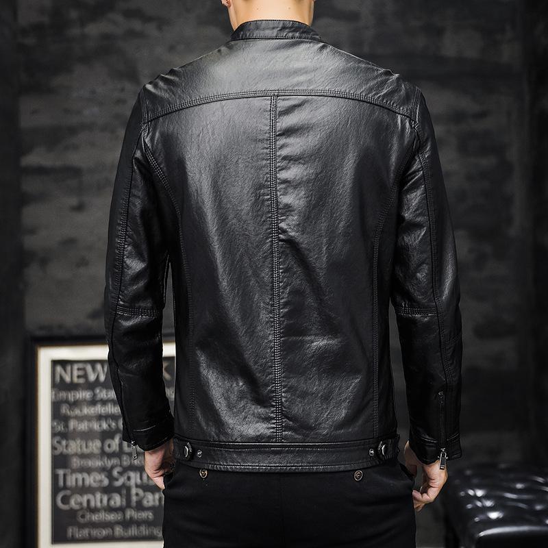 New Velvet Leather Jacket, Wire PU Leather, Men's Autumn and Winter Leather Jacket, Motorcycle Jacket, Stand Collar, Fashionable