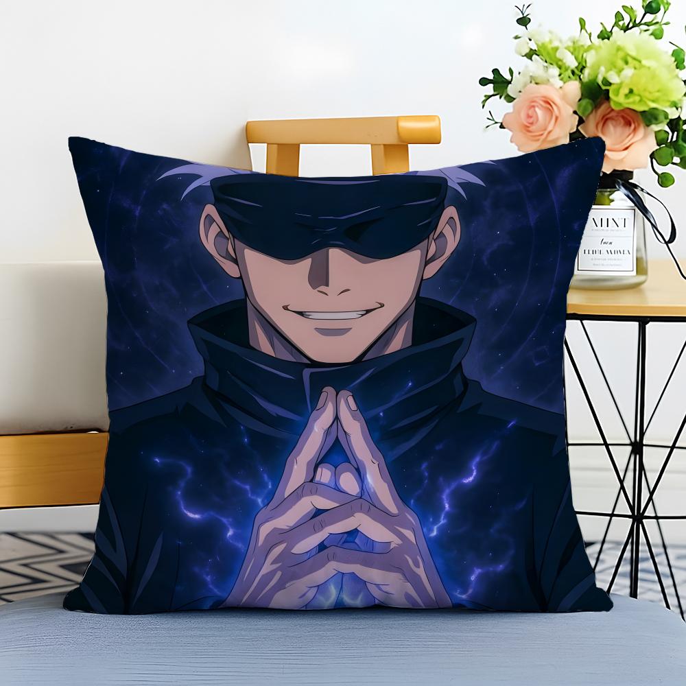 J-Jujutsu Kaisen Cushion Cover Washable Linen Pillowcase Soft For Sofa Bed Cozy Home Room Decor
