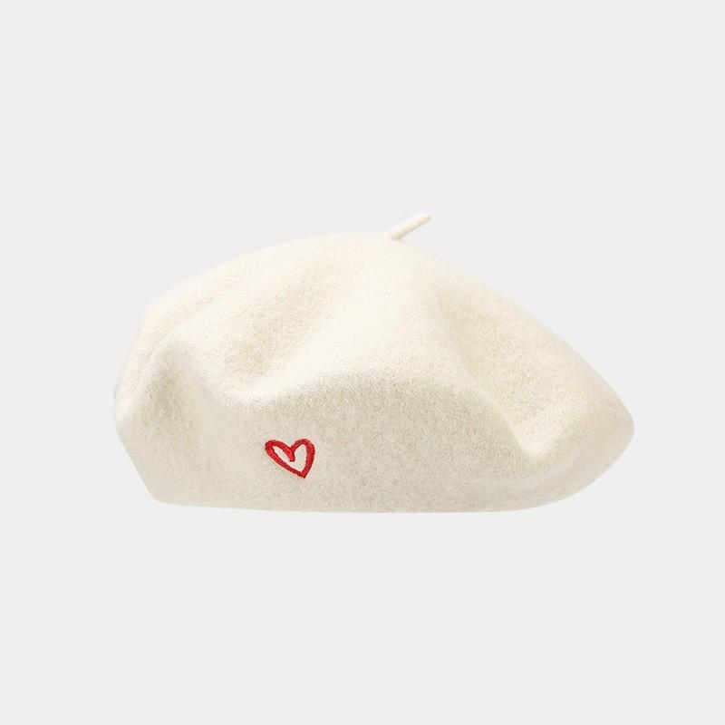 Vintage Wool Beret For Women With Heart Embroidery And Sun Protection For Fall Winter Fashion