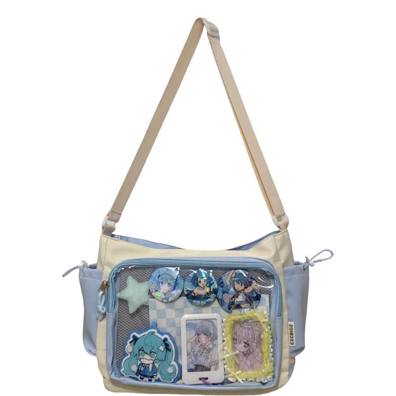 College Wind Baby Bag Pain Bag Versatile Simple Large Capacity Class Loading Book Mailman Bag Female Transparent Bar One Shoulder Crossbody