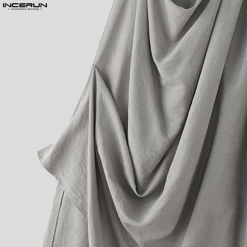 INCERUN 2PCS Men High Neck Long Sleeve Twisted T-shirt Long Ruffled Layers Pants Culottes Sets Outfits