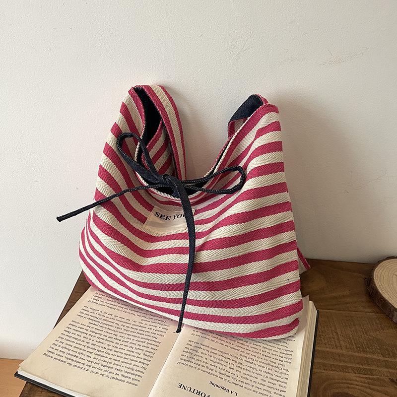 Large-capacity Bag Women's New Summer Versatile Casual Striped Shoulder College Student Class Tote Bag