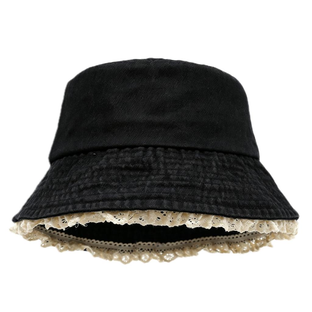 Lace edge denim bucket hat Japanese face small hat women's spring and summer sun protection hat versatile sunshade basin hat