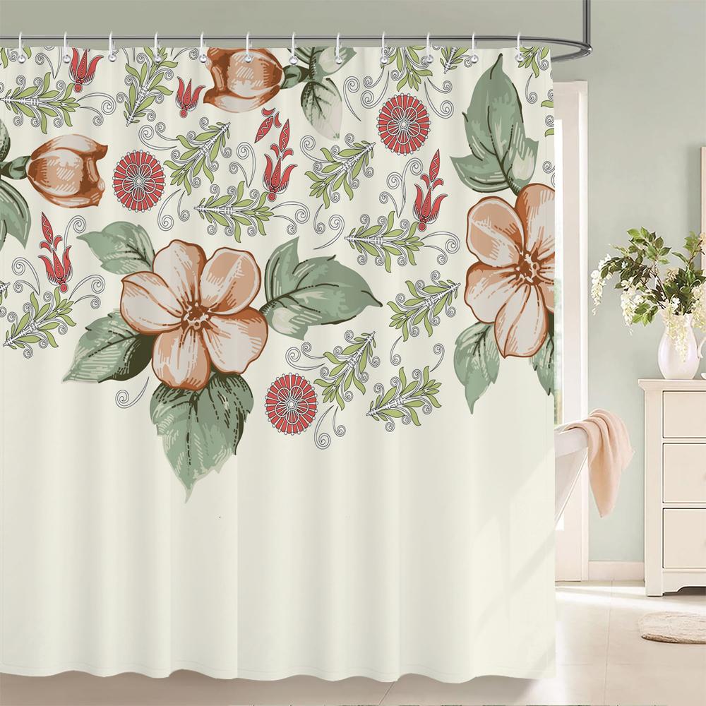 Flowers Waterproof Bathroom Curtains Green Plants Shower Curtains   3d Printing Polyeste Fabric Decoration Home Bath Screen