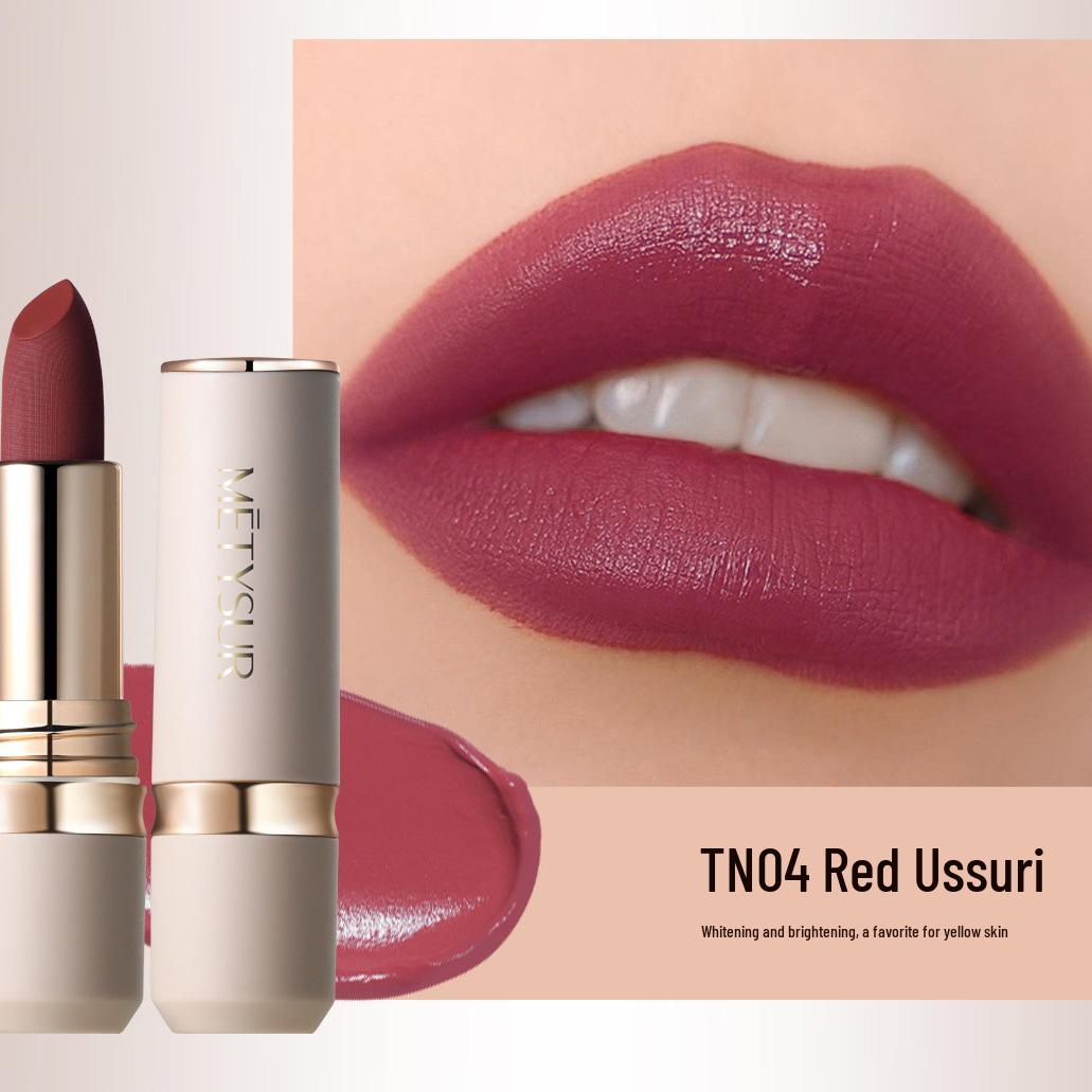 

Meiti Xiu Стойкая матовая вельветовая помада с белым трюфелем и розой – Пигментированная, Стойкая, Отбеливающий финиш 3.8g