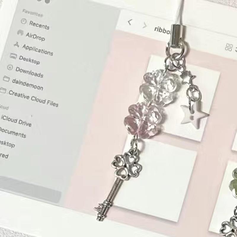 

Ручная работа, цепочка для телефона с бусинами на удачу, четырехлистный клевер, подвески для сотового телефона, цветной брелок, сумка, подвеска, подвесные украшения, аксессуары розовый