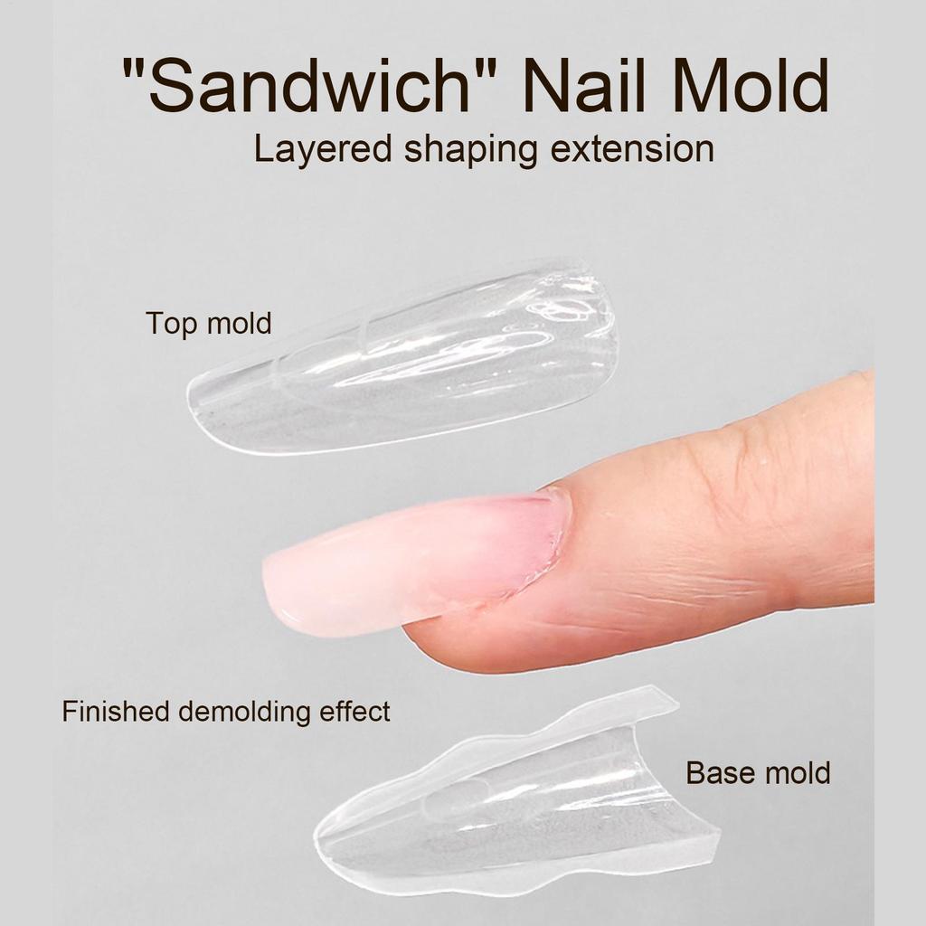 Nail Forms 180pcs Clear Sandwich Structure Nail Mold Transparent Almond-shaped Nails Tips Forms Nail Art Extended Supplies