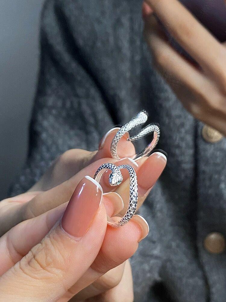 S999 Sterling Silver Snake Ring: Personalized, Adjustable, Unisex. Trendy Niche Design for High-End Style.