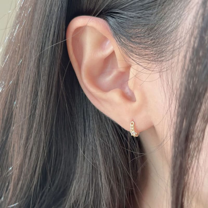 Youngglow 14k Chain Cubic One Touch Ring Earring