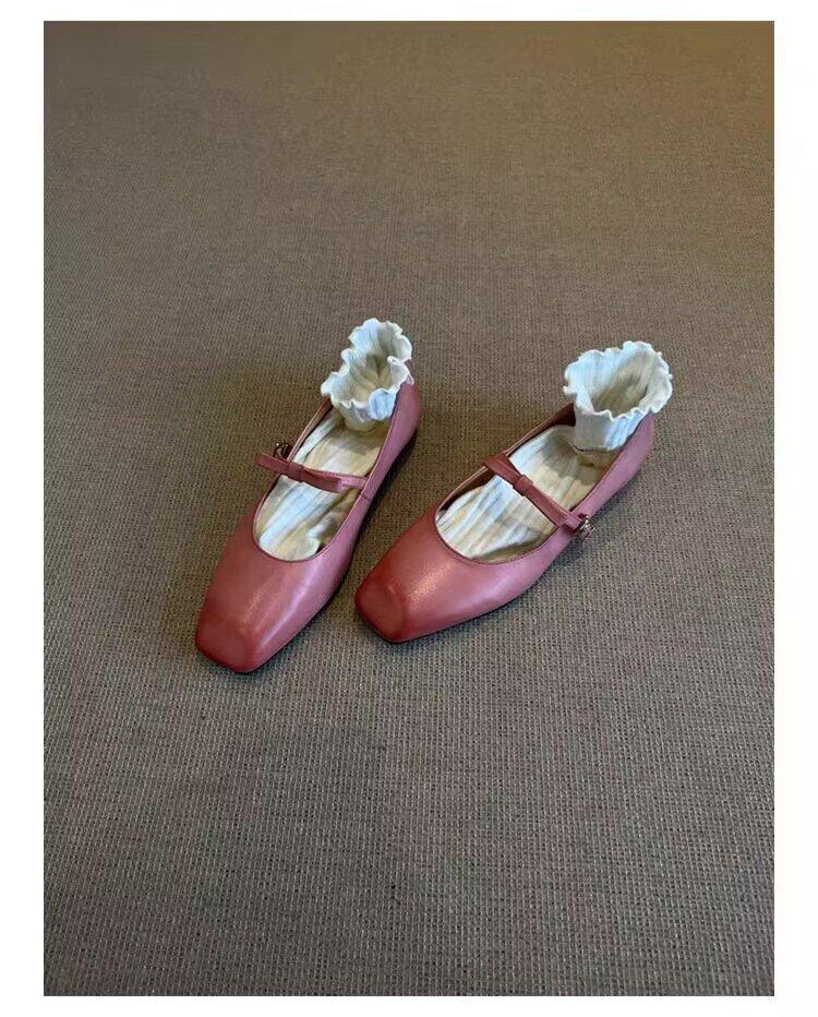 

Soft leather version~ flat-bottomed French square head Mary Jane shoes girl 2025 spring new versatile fairy style pink shoes 40