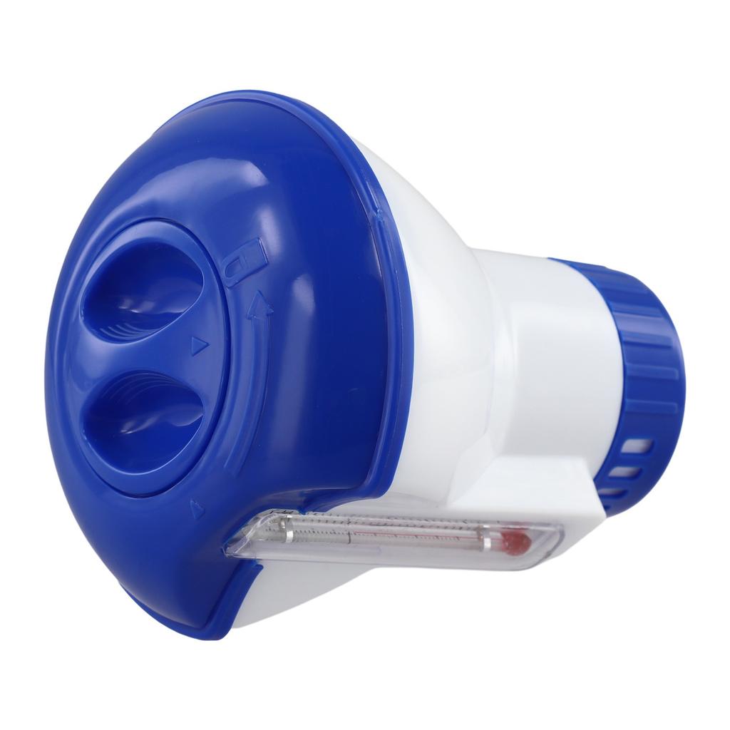 Swimming Pool Floating Dispenser with Built In Temperature Gauge for Tablets