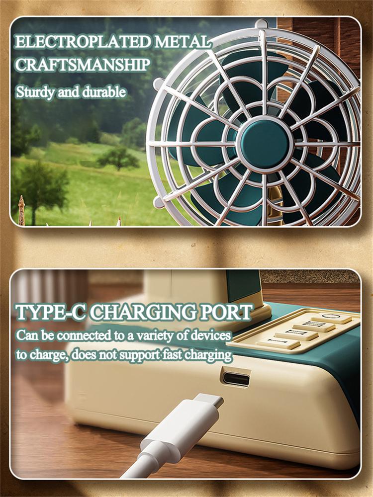 Retro Desk Fan Mini Portable Fan,3 Speeds Quiet Tabletop Fan Manually Adjustable Pitch Angle Standing Fans for Room Home