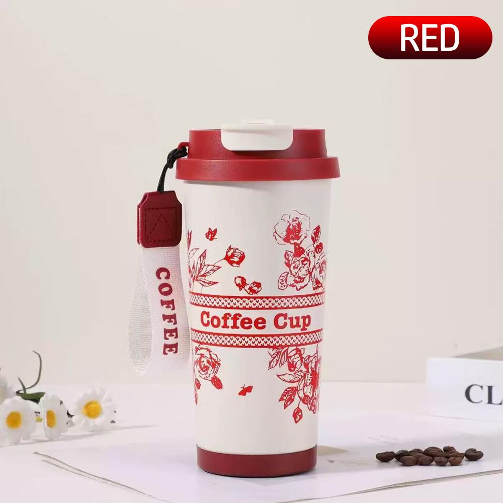 High Appearance Double Drink Insulated Coffee Mug 316 Food Grade Stainless Steel Thermal Cup with Straw Portable Car Tumbler Gif красный
