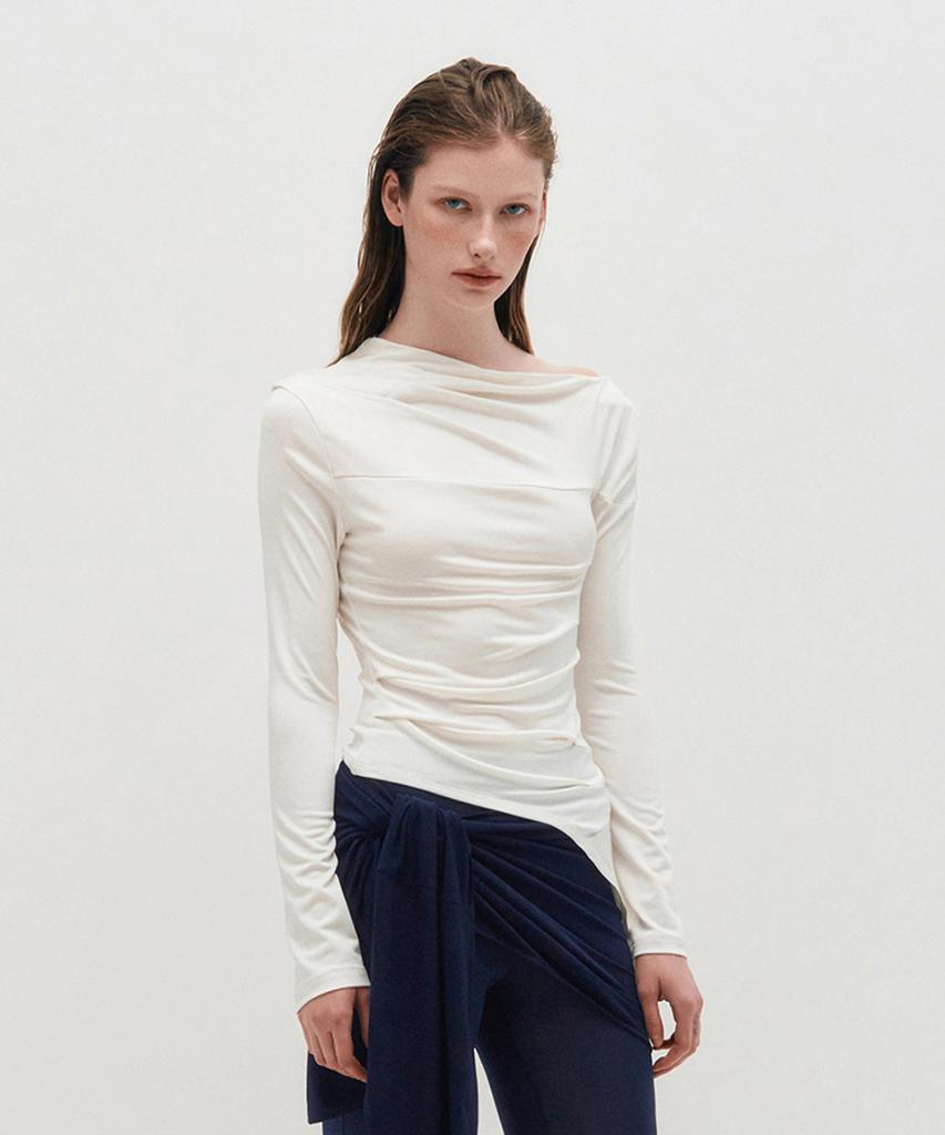 Kimjisu One Shoulder Draped Jersey Top _ White