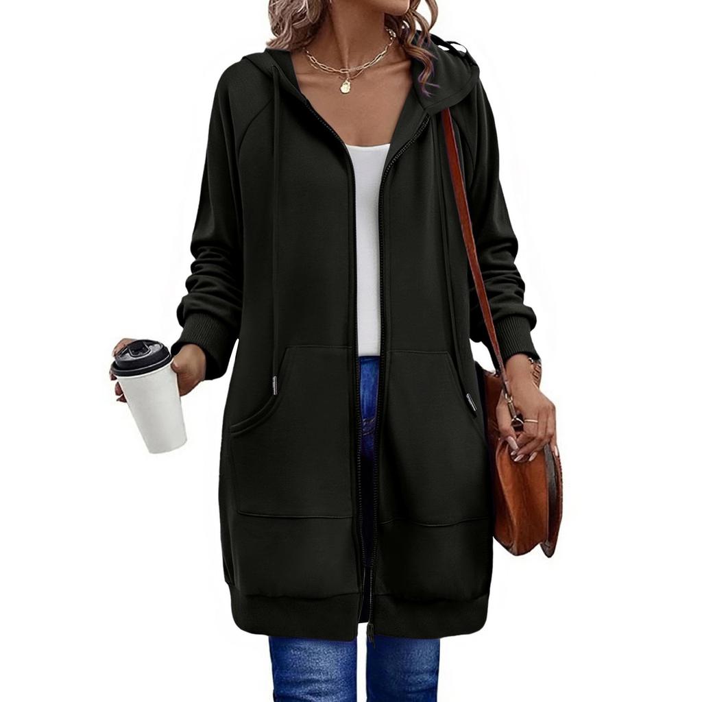 Women's Loose Long Sleeved Round Neck Pocket Sportswear Casual Zipper Sweatshirt