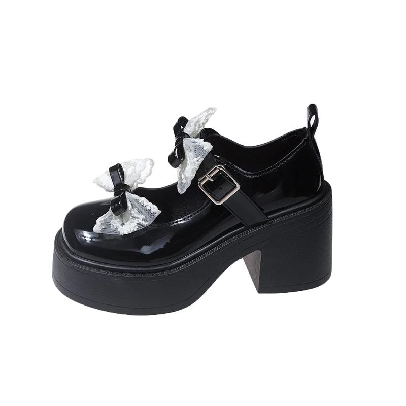Ladies Shoes 2024 Mary Janes Women's High Heels Fashion Dress Pumps Women Bow Tie Round Toe Buckle Strap Square Heel Shoes Pumps