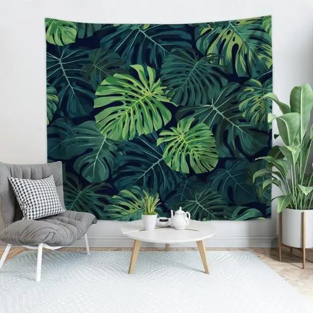 Tropical Monstera Leaf Tapestry  Vibrant Green Art for Living Room Decor Enhance Your Space with Fresh and Natural Vibes