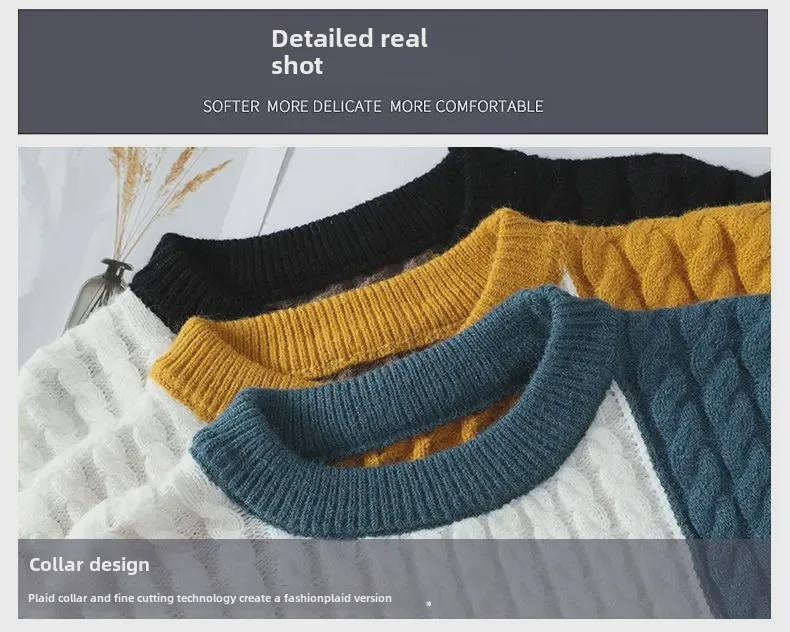 Pánské podzimní/zimní ležérní pletené svetry pro mládež - Dlouhý rukáv, kulatý výstřih, domácí nošení