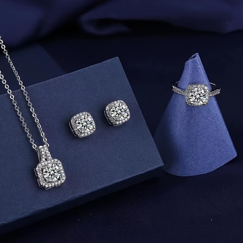 Elegant Luxury Style Block Natural Stone Set Ring Earrings Necklace,Set Clavicle Chain, Square Earrings Clavicle Chain Ring, Exquisite Gift for Ladies