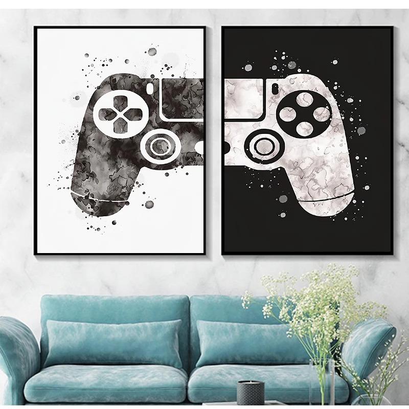 Stampa Poster Gioco Ragazzi Acquerello Illustrazione Gamepad Immagine Arte Murale Gioco Joystick Pittura su Tela per Camera Bambini Decorazione Casa