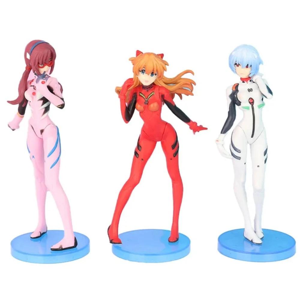 3Pcs/set Neon Genesis EVANGELION Anime Figure Eva Ayanami Rei Asuka Langley Soryu Makinami PVC Action figure Toys Model Collec