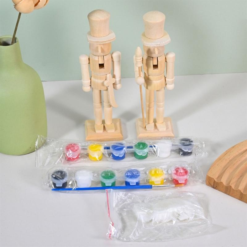 Unfinished Wood Nutcrackers Ornament Unpainted Mini Wooden Figurines,Set of 2 Colour Included Christmas Decorations