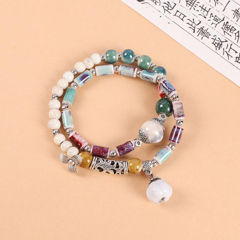 Double-layer stacked ceramic beaded bracelet men's and women's retro literary niche bracelet accessories