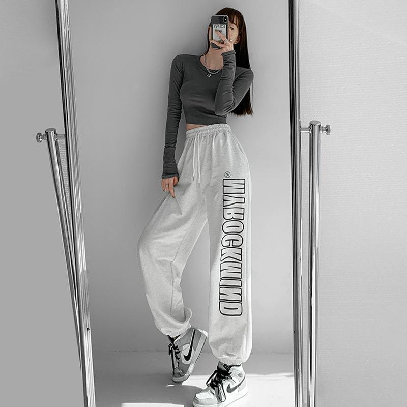 Street Style Letter Sports Trousers for Women's Hip-hop Loose Trousers for Spring and Autumn Slim High Street Sweatpants