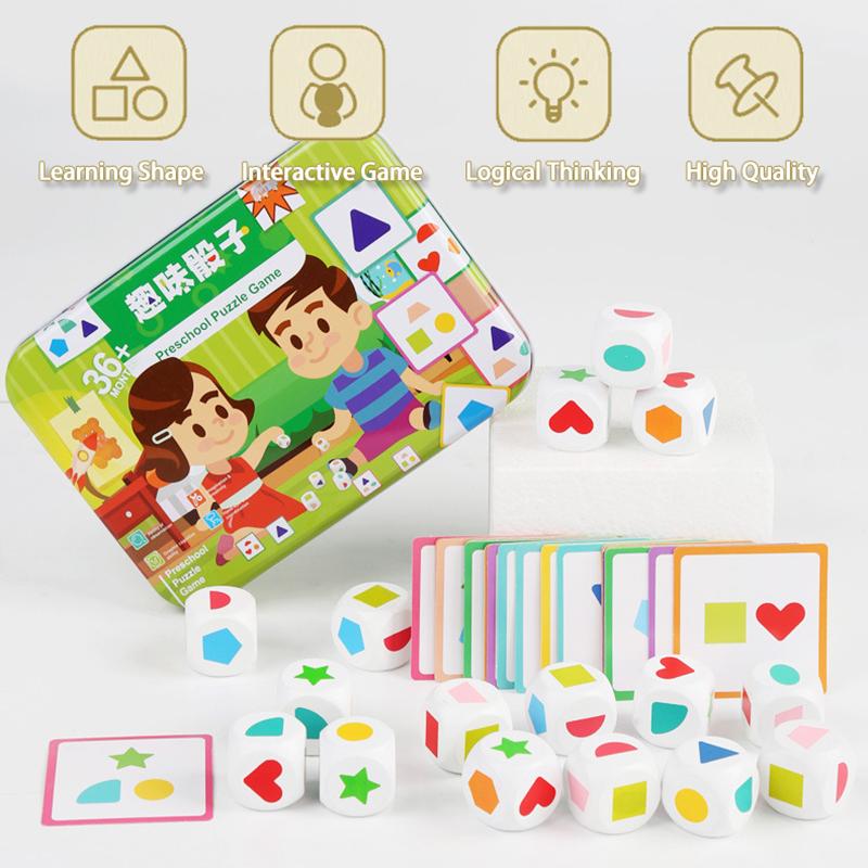 Kids Shape Dice Board Game Montessori Toys Geometric Matching Cards Memory Games Brain Thinking Social Sensory Educational Toys