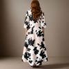 Damen Freizeitmode Blumenmuster Dreiviertelarm Langes Kleid mit Taschen