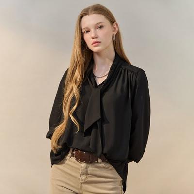 Tie Neck Shirring Draped Blouse Zf04qb606nh