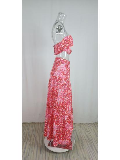 2026 Sommer-Herbst Europäisch-Amerikanisches Blumenmuster Trägerloses High-Waist Langes Rock-Set für Damen