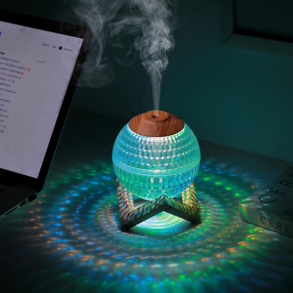 Umidificatore a Sfera di Cristallo con Luce LED Colorata – Nebbia Silenziosa per Casa e Camera da Letto