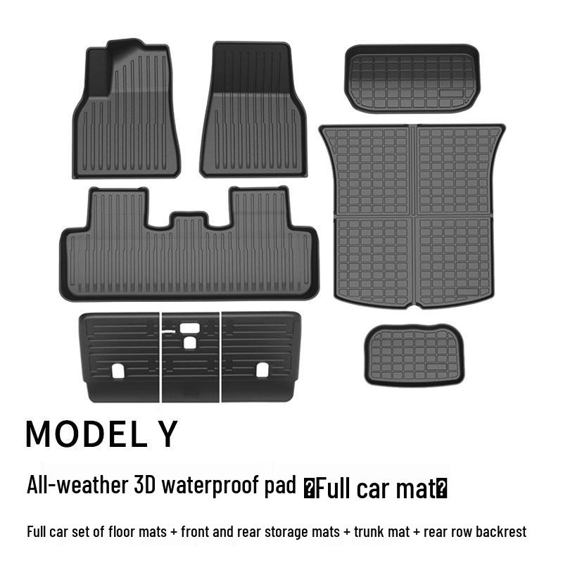 2022 Tesla Model Y TPE Non-Slip Wear-Resistant Foot Pads: 5/7-Seat Front & Rear Trunk Mats