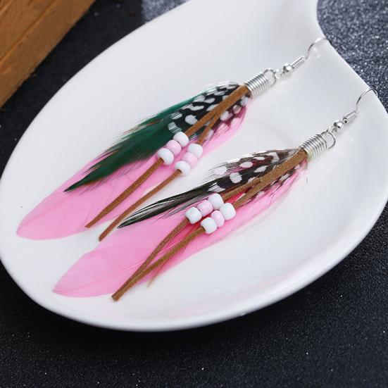 Bohemian Women Indian Feather Beads Tassel Dangle Hook Earrings Jewelry Gift