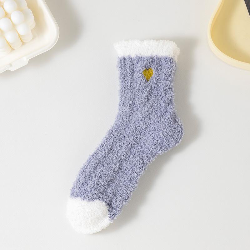 Embroidery love coral fleece women's socks autumn and winter thickened half fleece twist sleep socks