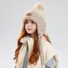 Kids Winter Knitted Earflap Hat with Pom Pom, Plush Lining and Long Ties, Warm Windproof Polyester Cap for Ages 4–10Years