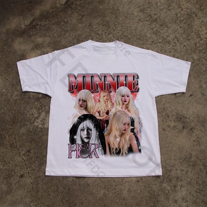 Idle GIDLE T Shirt Kpop Fashion Streetwear Retro MINNIE Print Fans Tshirt Women Unisex Loose Summer Cotton Short Sleeve Tee Tops