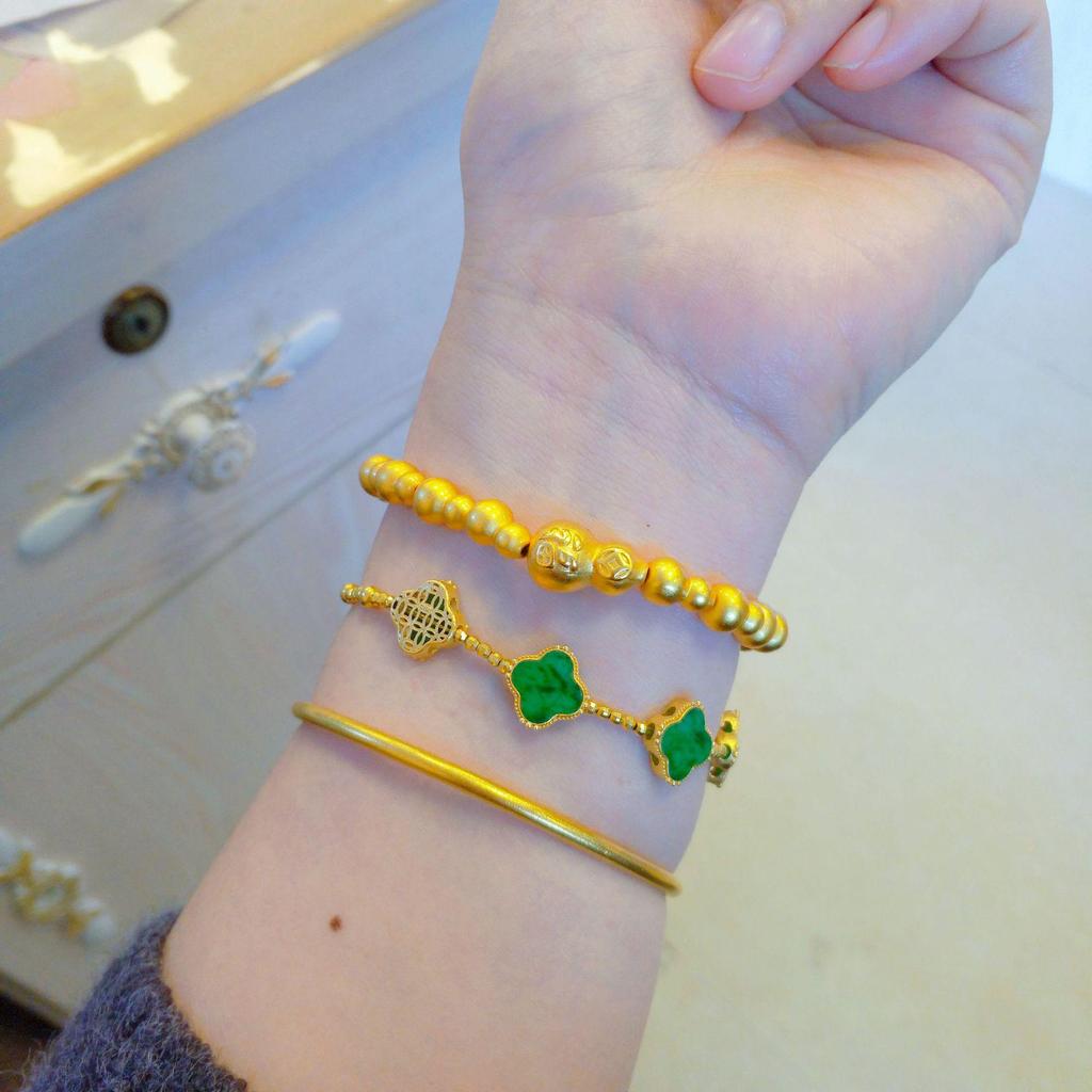 Vietnam Sand Gold Gourd Beaded Bracelet for Women - Ancient Heritage Round Bead, Chinese Style Fu Lu, Versatile Hand Jewelry