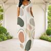 Women Plus Size Round Neck Short Sleeve Abstract Printed Loose Maxi Dress With Side Pockets