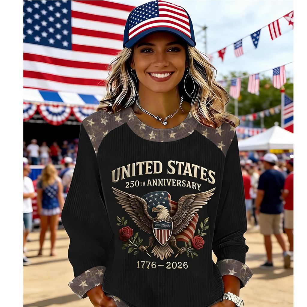 Women's Fashion Casual Long-Sleeve Round-Neck Print Pullover Knit Top