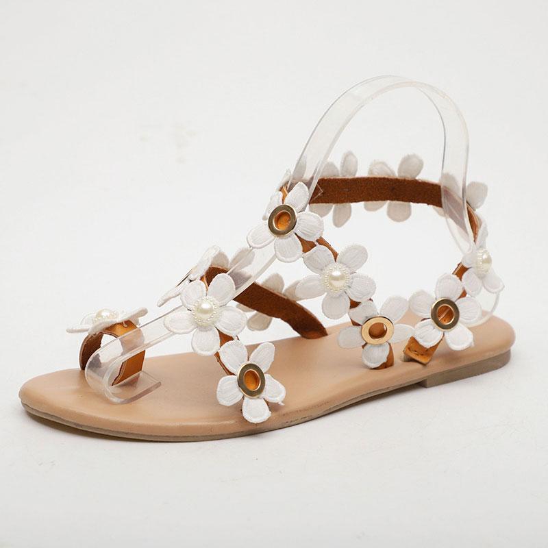 

Женские сандалии Летние на плоской подошве Белые цветы Шлепанцы Женская обувь Слипоны Женские тапочки Гладиаторские Sandalias Mujer WSH3325 35 бежевый