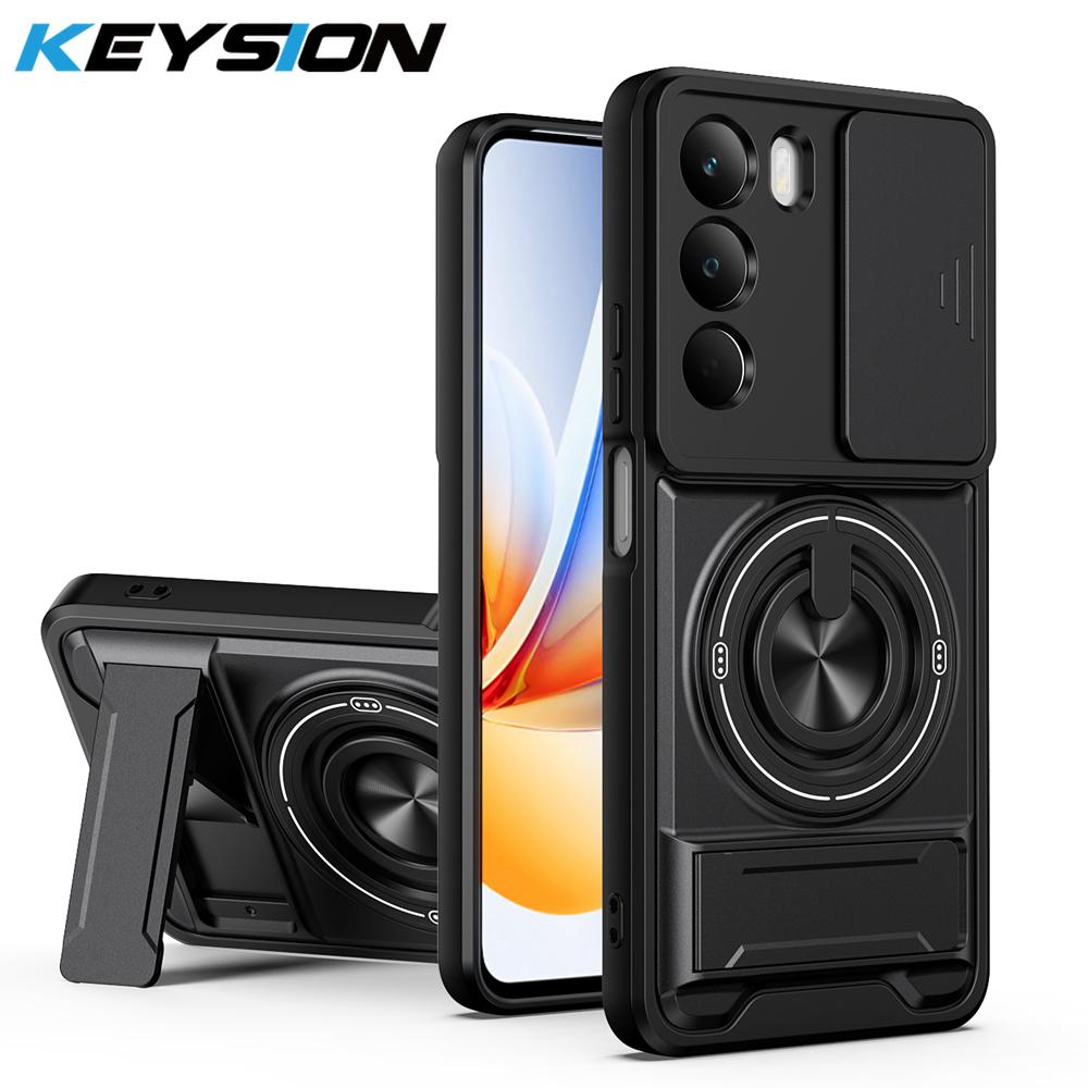 

KEYSION Magnetic Phone Case for OPPO Realme C71 C75 4G Slide Camera Protection Upright Kickstand 360 Ring Shockproof Back Cover for Realme C71 чёрный