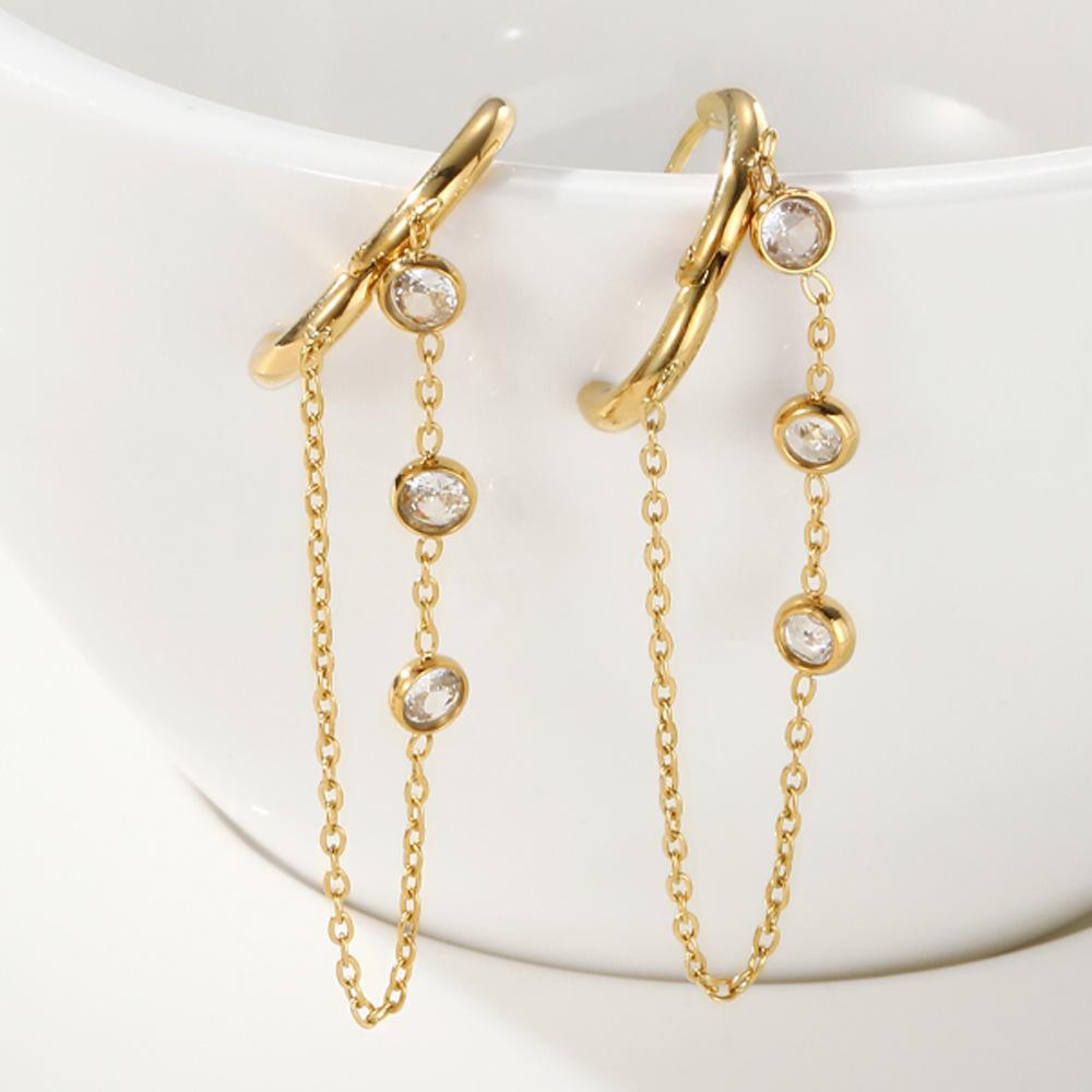 New Arrival Fashion Hoop Stainless Steel Zircon Geometric Shape Gold Plated Trendy Women's Earrings