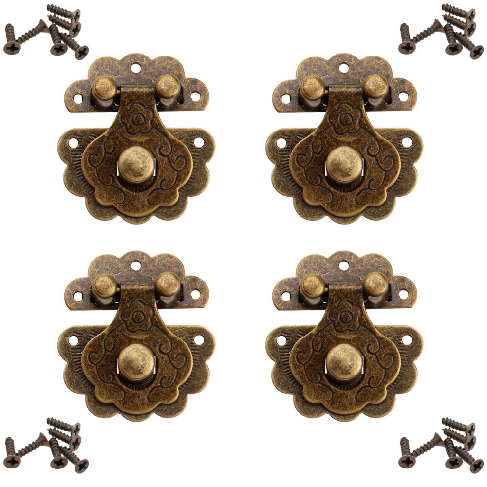 4pcs Antique Bronze Hasps Lock Decorative Jewelry Wood Box Padlock with Screw