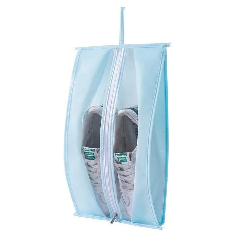 Tranparent PEVA Shoes Bag Portable Waterproof Duseproof Shoes Zipper Storage Bag Classified Hanging Shoes Storage Bags Closet